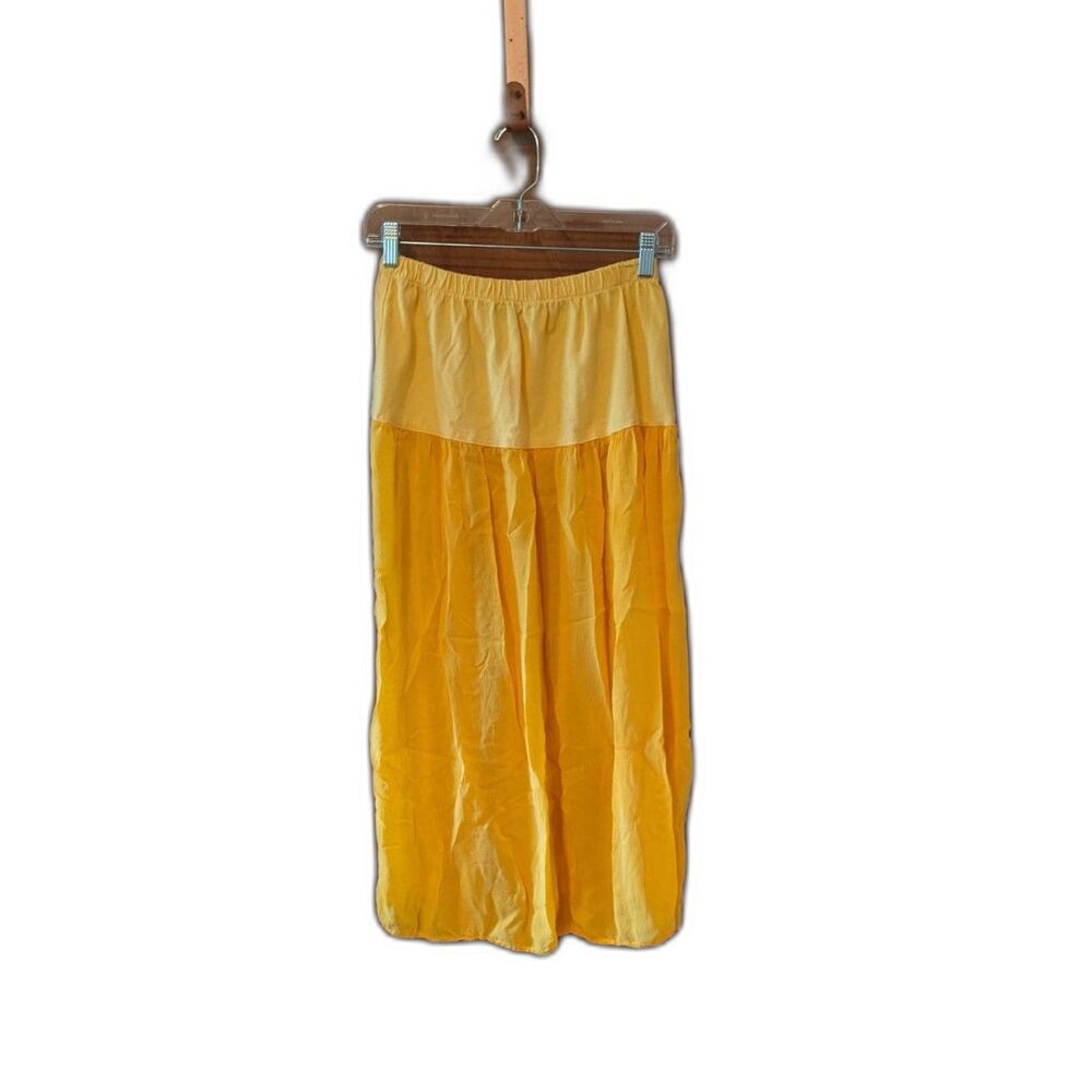 Johnny Was Yellow Skirt Maxi Crinkle Cotton Elastic Waist Kidcore Boho Size M